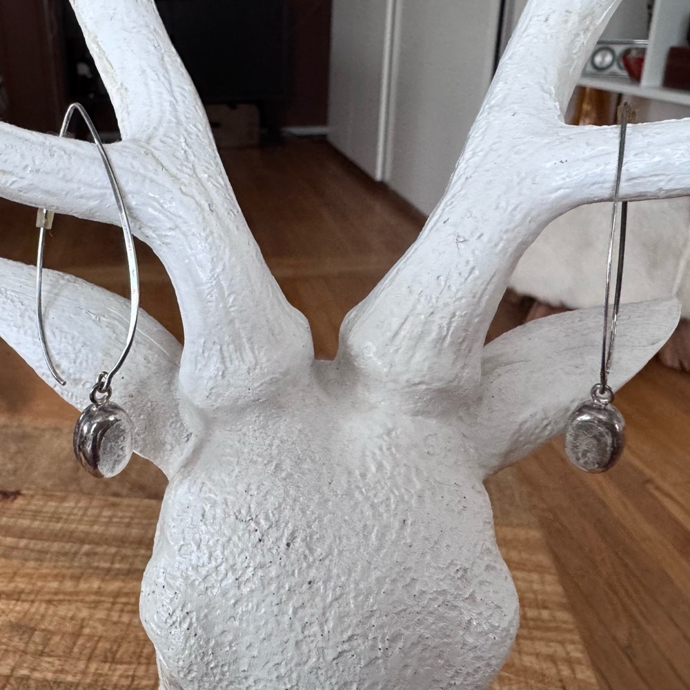 Silver Hoop Earrings 925 with smalloval Dangle